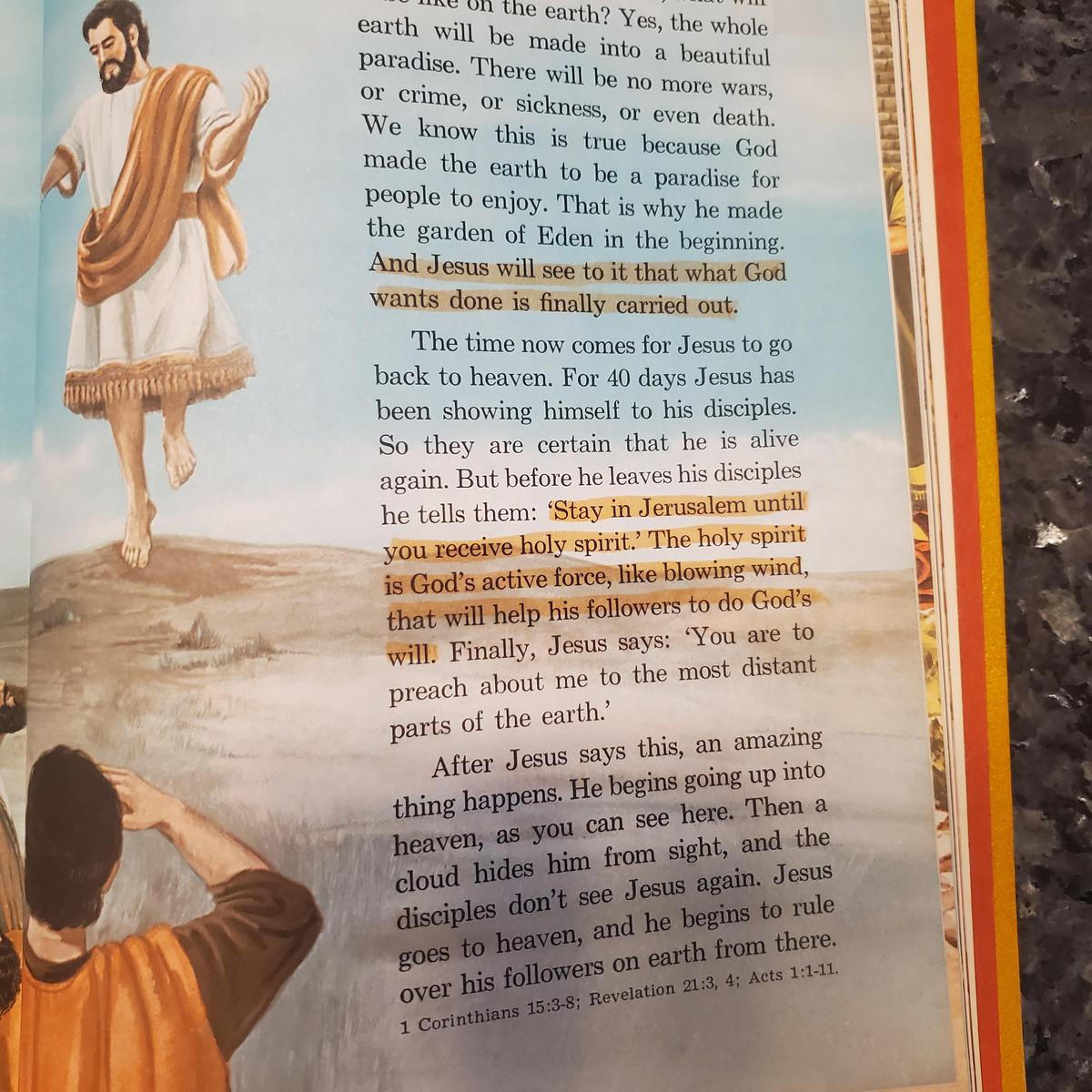 My Book of Bible Stories page describing the Holy Spirit as 'God's active force, like blowing wind'